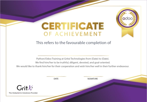Sample Odoo Training Certificate from GritXi