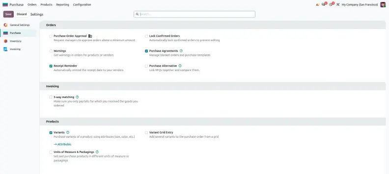 Odoo 20 Purchase settings for vendor delivery lead times and purchase reminders