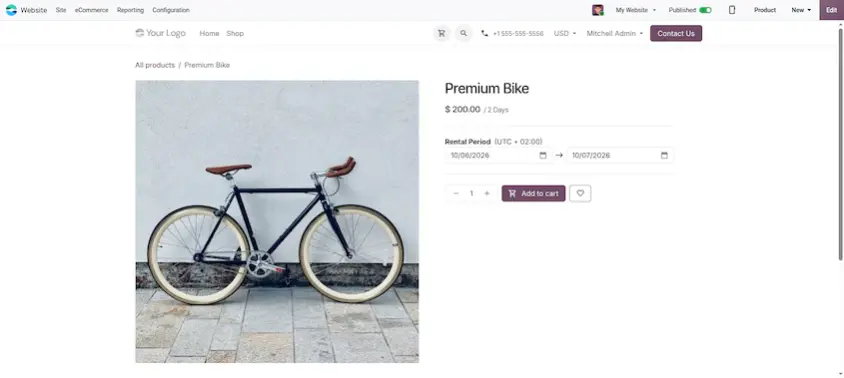 The website shop product page lets customers choose a rental period