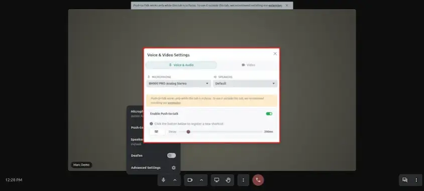 Microphone and speaker selection dropdown during a live call in Odoo 20 Phone (VOIP)