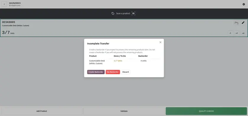Odoo 20 Barcode app interface