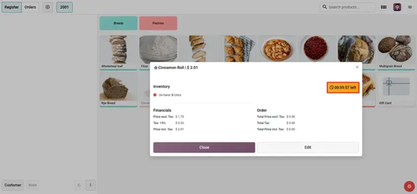 Odoo 20 POS screenshot: marking a dish or product as unavailable with one tap on the Point of Sale screen (step 4 of 5)