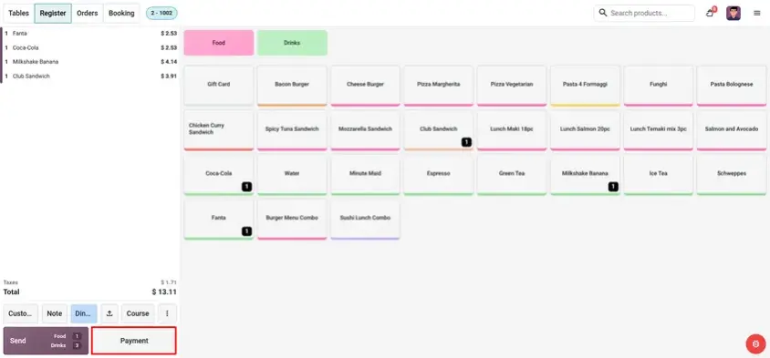 Odoo 20 POS screenshot: accepting payment in another currency at the same POS till with automatic conversion (step 2 of 4)
