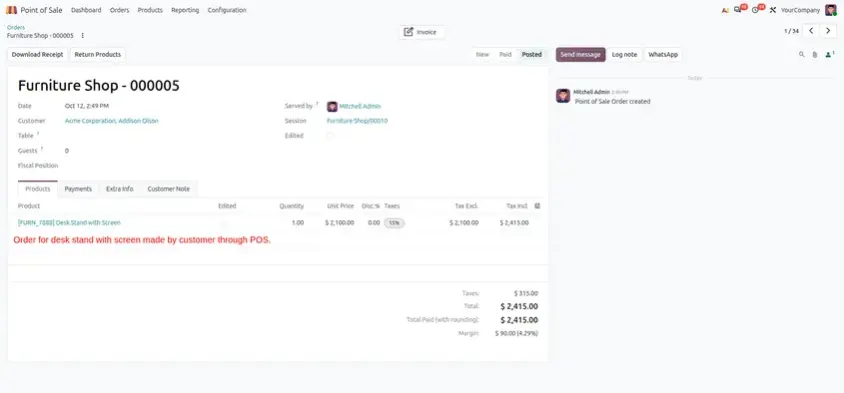Odoo 20 POS screenshot: tracking on-hand quantity in POS without the Inventory app (step 2 of 3)