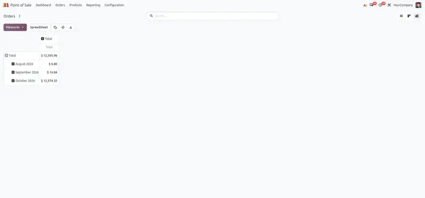 Odoo 20 POS screenshot: Kanban and pivot views for bookings (step 2 of 2)
