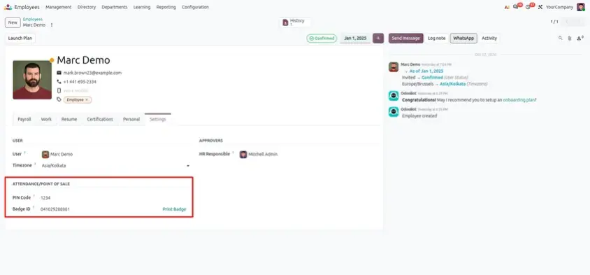 Odoo 20 POS screenshot: setting employee access levels, including the new Supervised level (step 2 of 8)