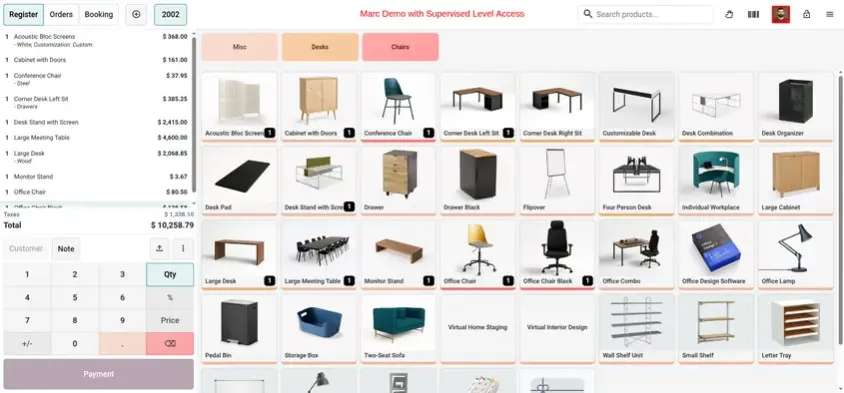 Odoo 20 POS screenshot: setting employee access levels, including the new Supervised level (step 5 of 8)