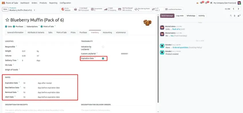 Odoo 20 POS screenshot: notification shown when an expired product is selected at the till (step 3 of 3)