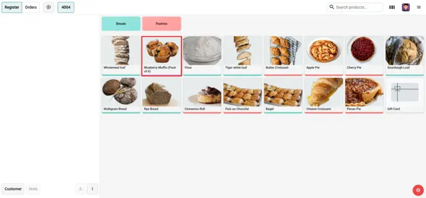 Odoo 20 POS screenshot: optional products such as drinks and sides shown in self-ordering (step 1 of 2)