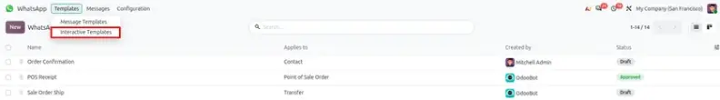 Odoo 20 WhatsApp template configuration screen