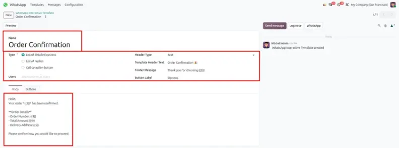 Odoo 20 WhatsApp default recipient configuration