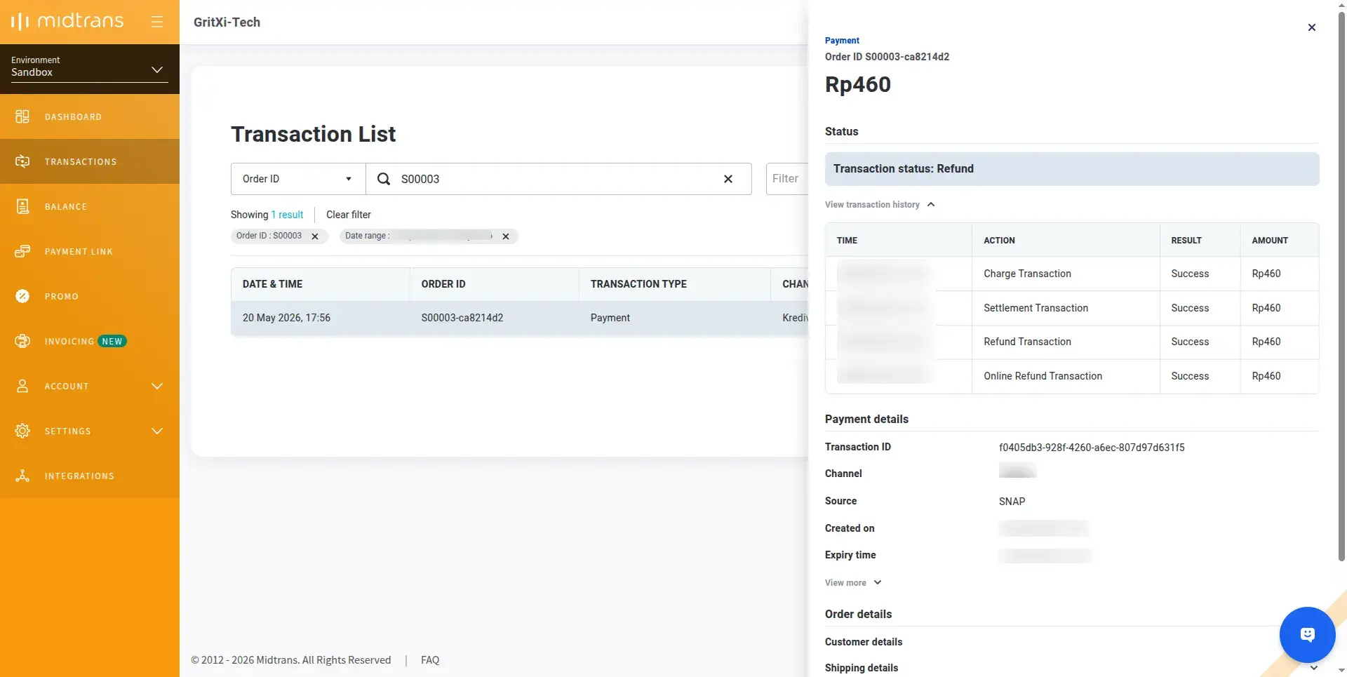 Midtrans Merchant Dashboard Transaction