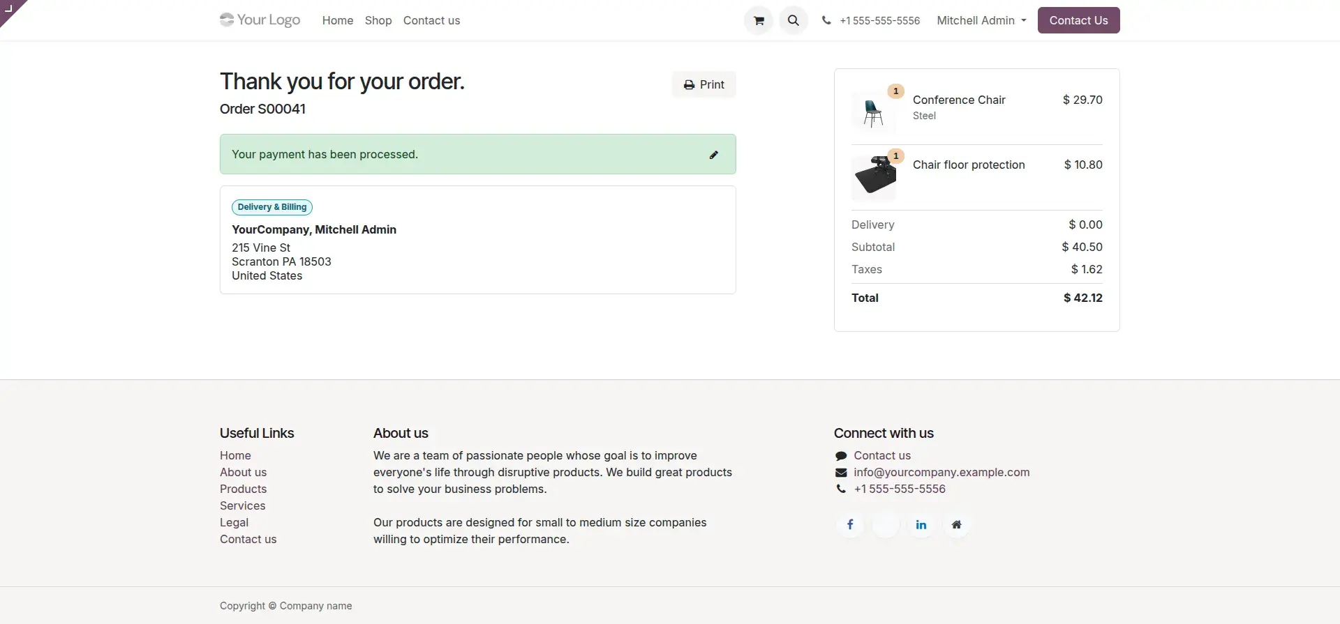 Order Confirmation Page