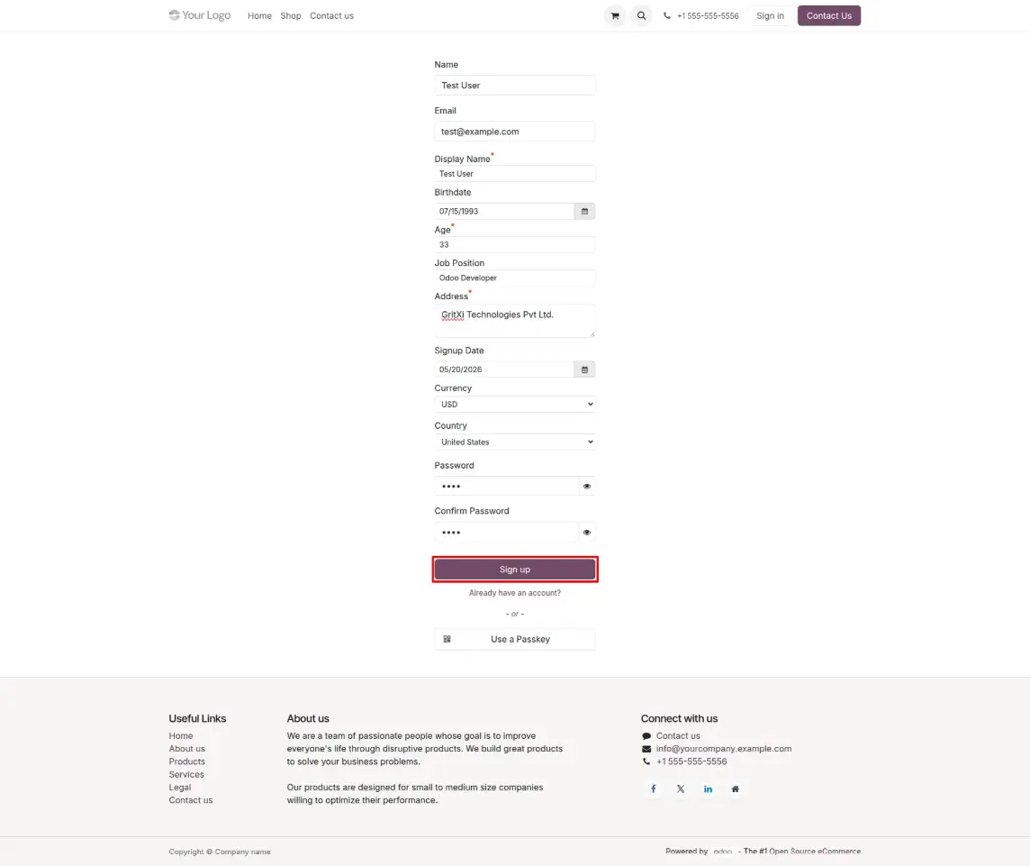 Signup Page