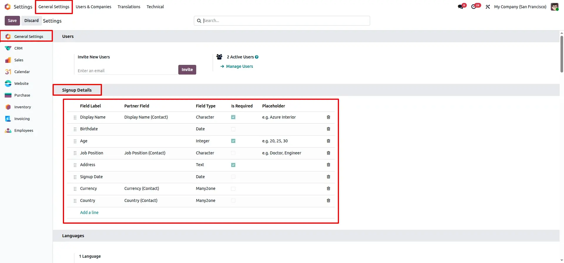 Configure Fields for the Signup Page