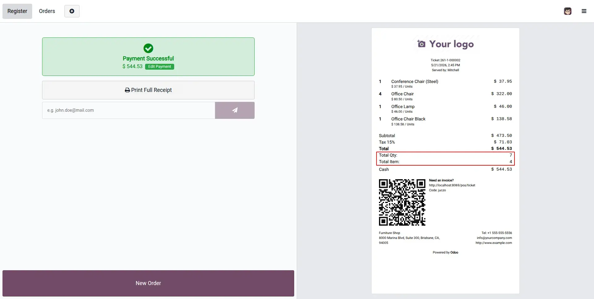 Items and Quantity Count on POS Receipt