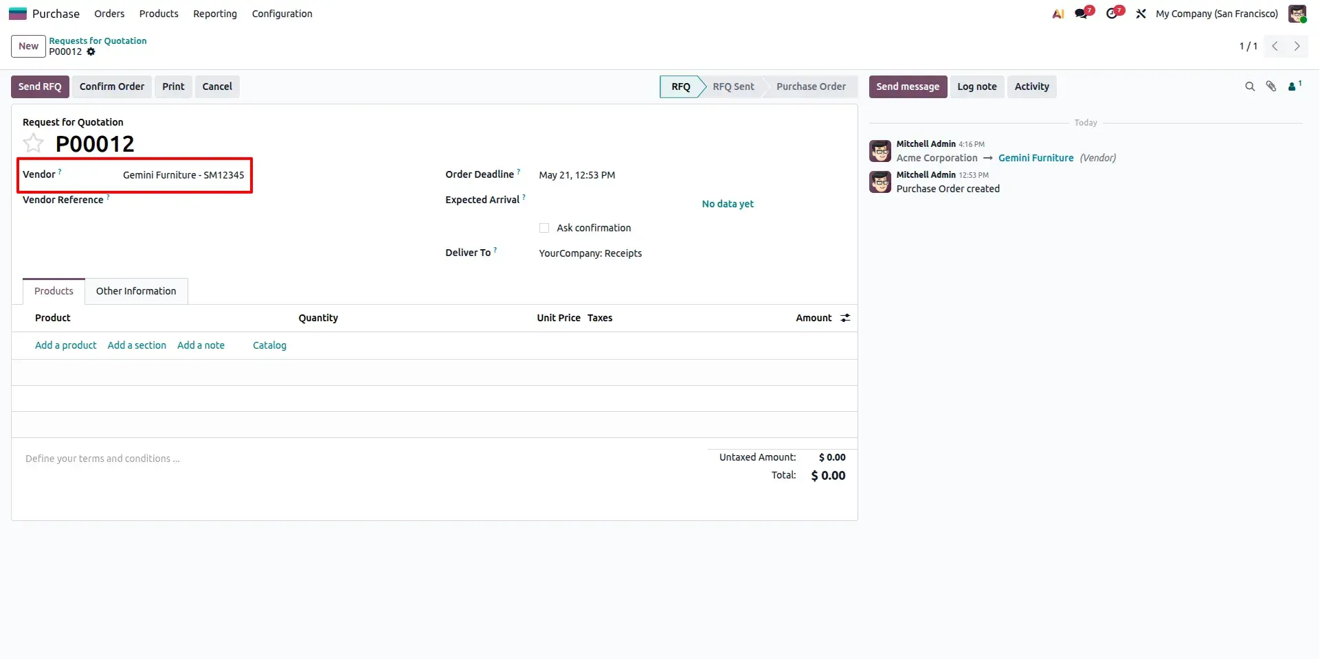 Purchase Order with Vendor