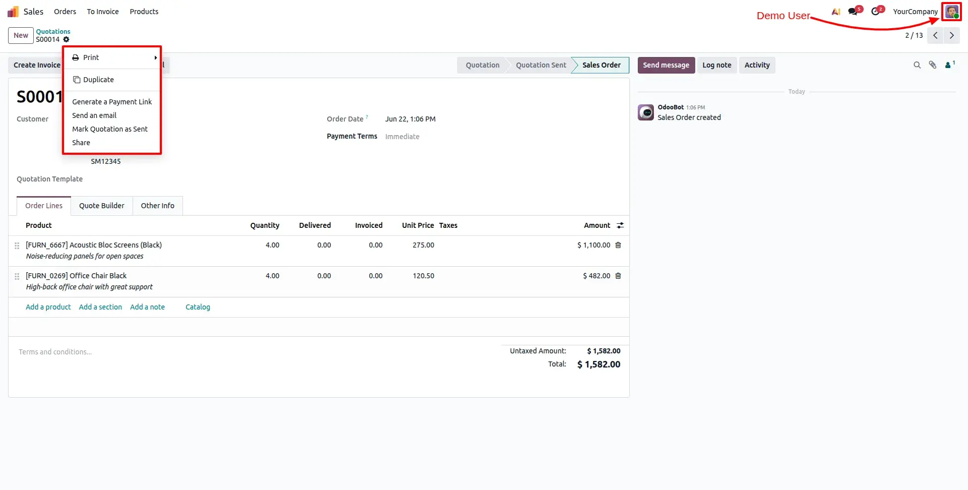 Sale order form view