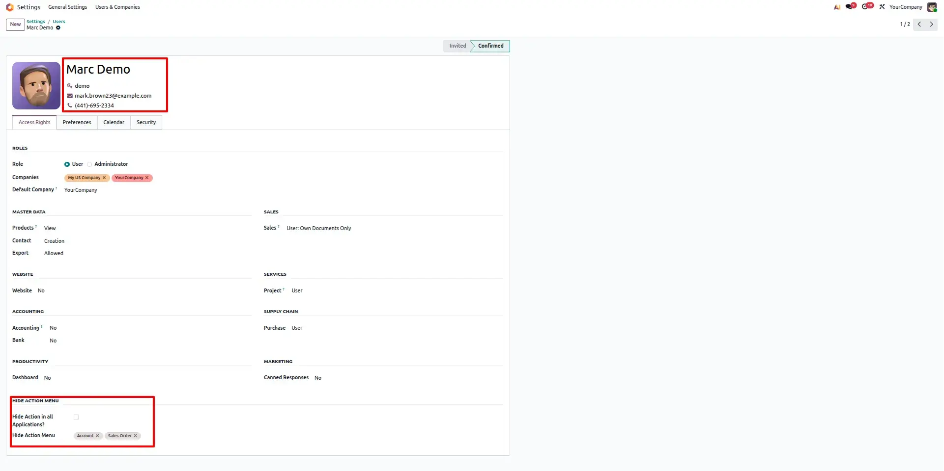 User Configuration with Selected Models