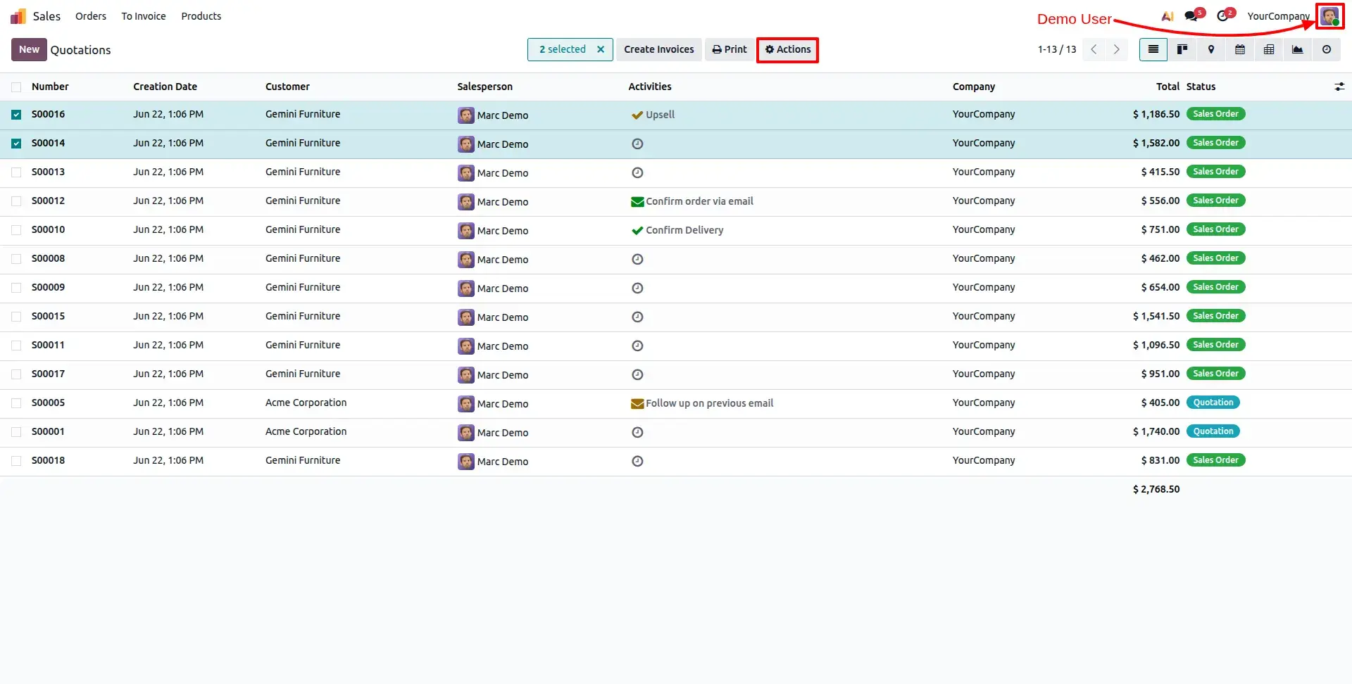 Sale order  list view