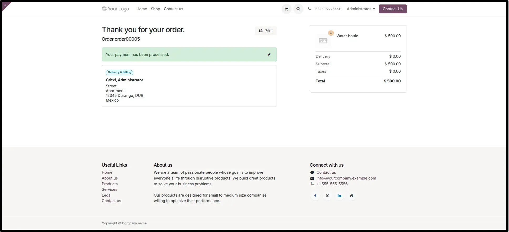 Order Confirmation Page