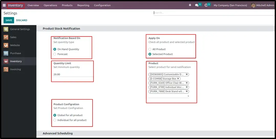 Inventory Settings Configuration