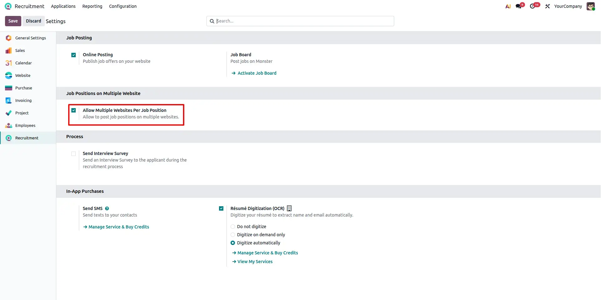 Recruitment Settings Configuration