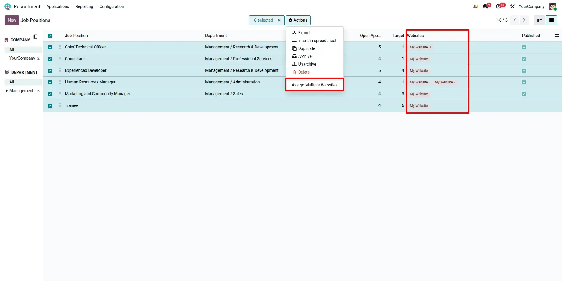 Bulk Website Assignment from List View