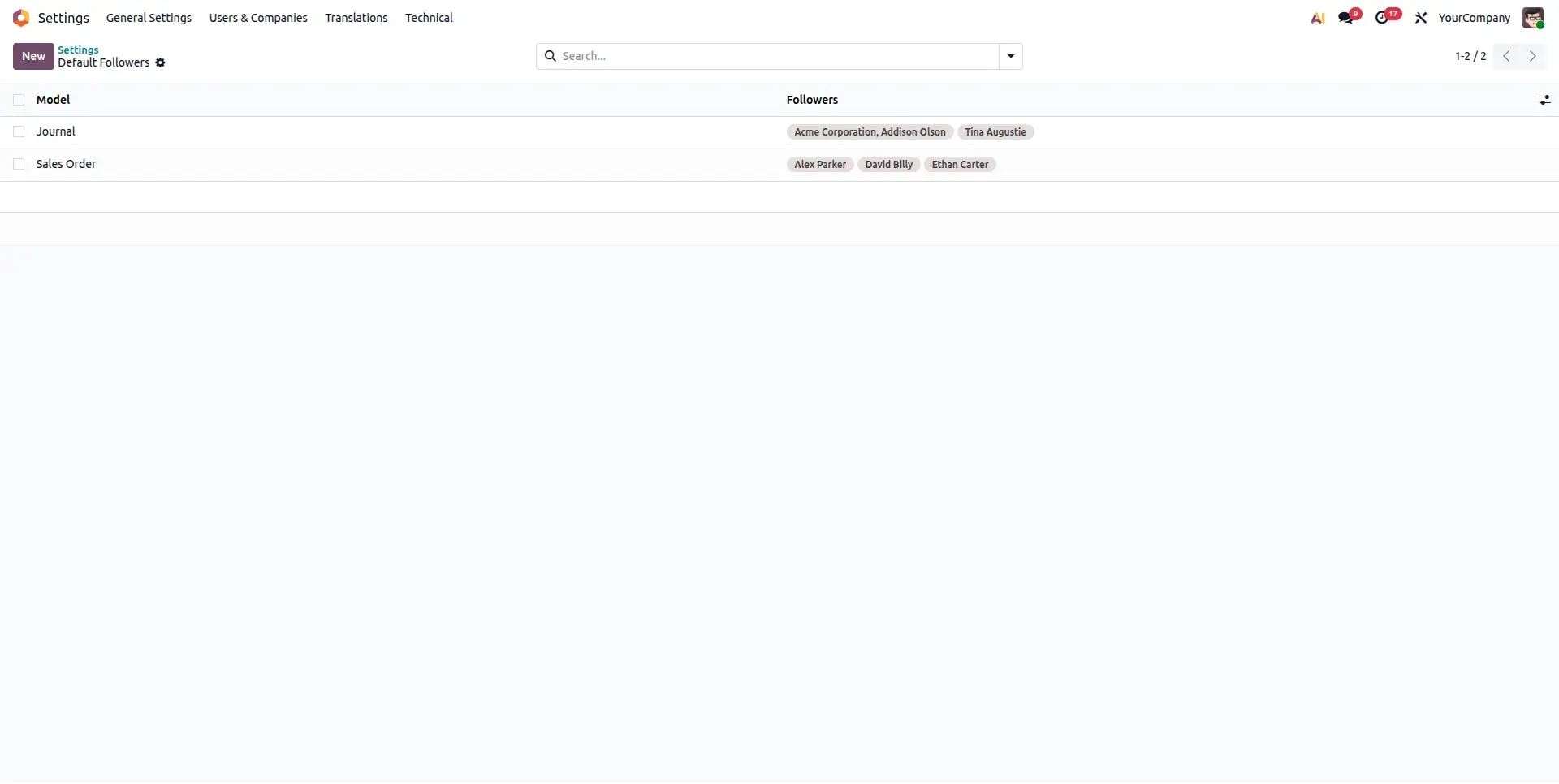 Default Followers List View