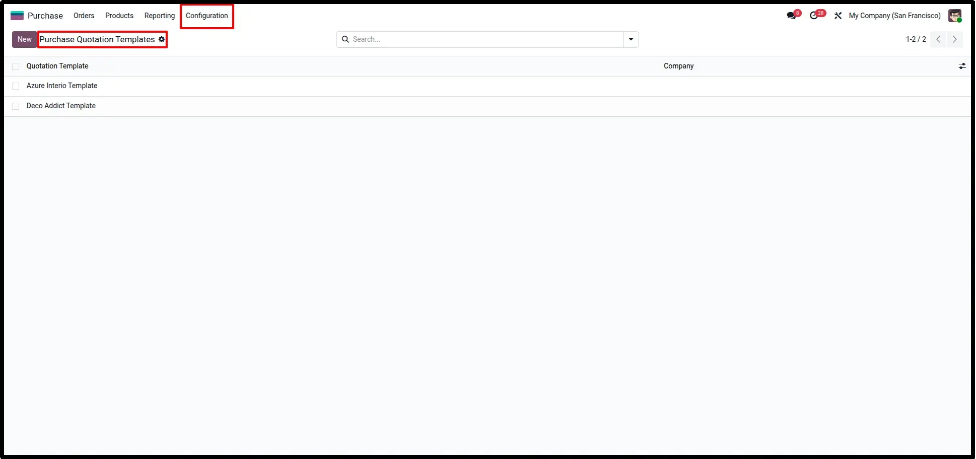 Configure Purchase Template