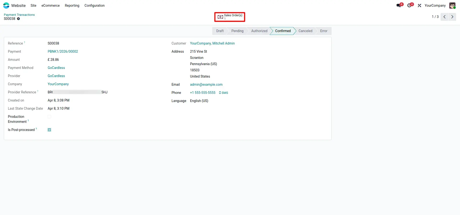 Odoo Backend Transaction