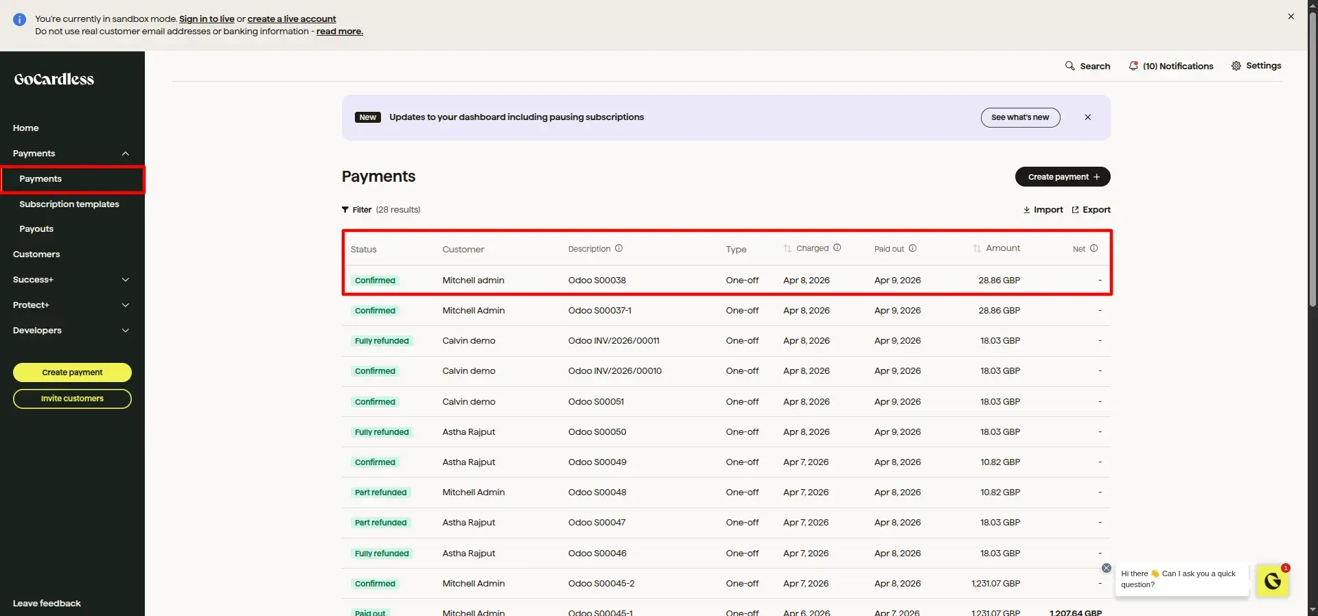 GoCardless Merchant Dashboard