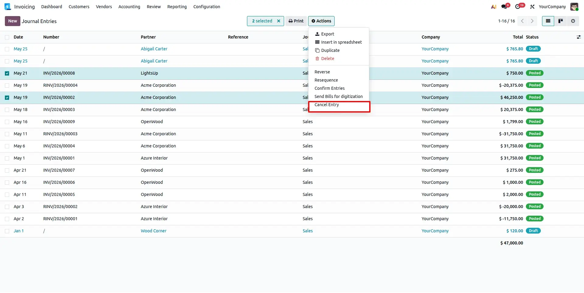 Cancel Entry Action in List View