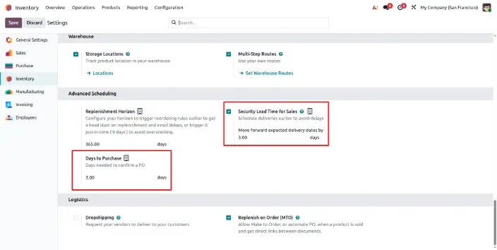 odoo right setting 