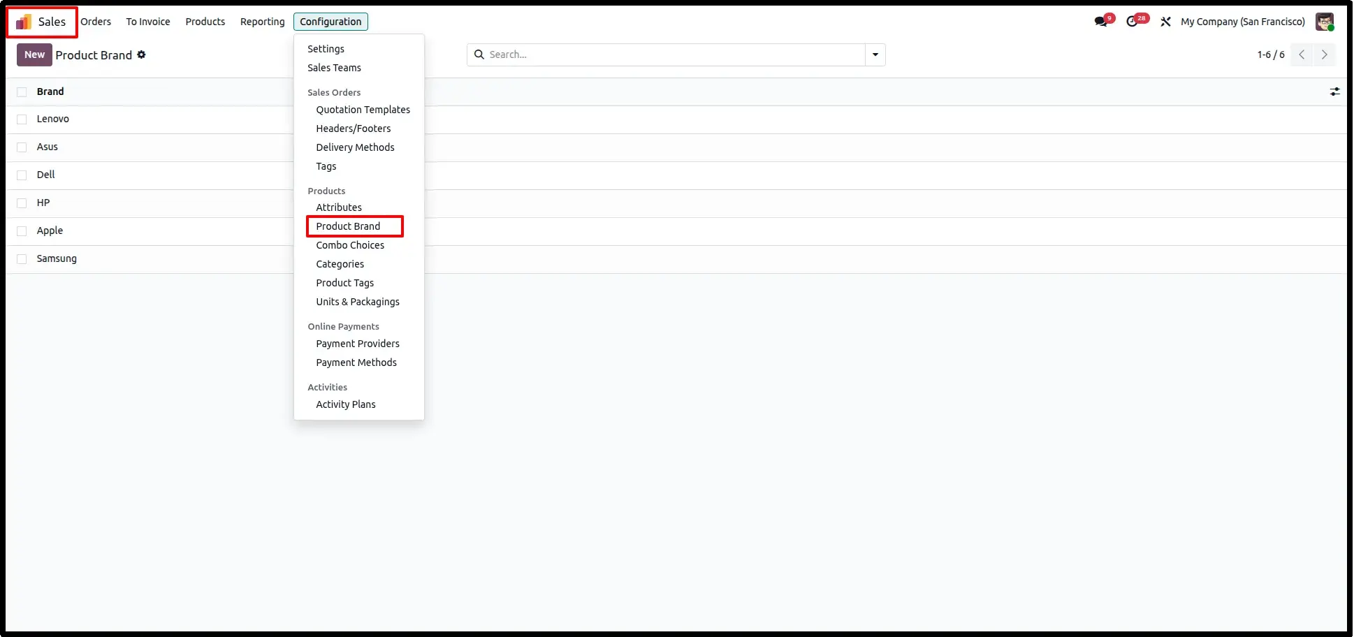 Configure Product Brand