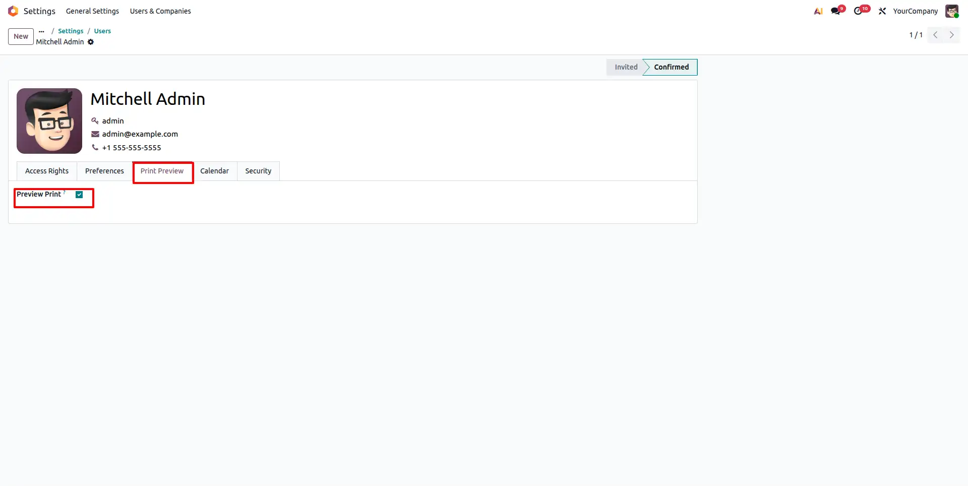 User Preference Configuration