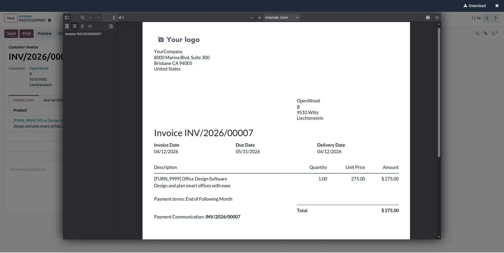 Preview from Invoice Report