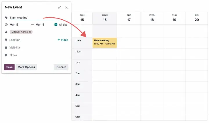 new event in odoo 20