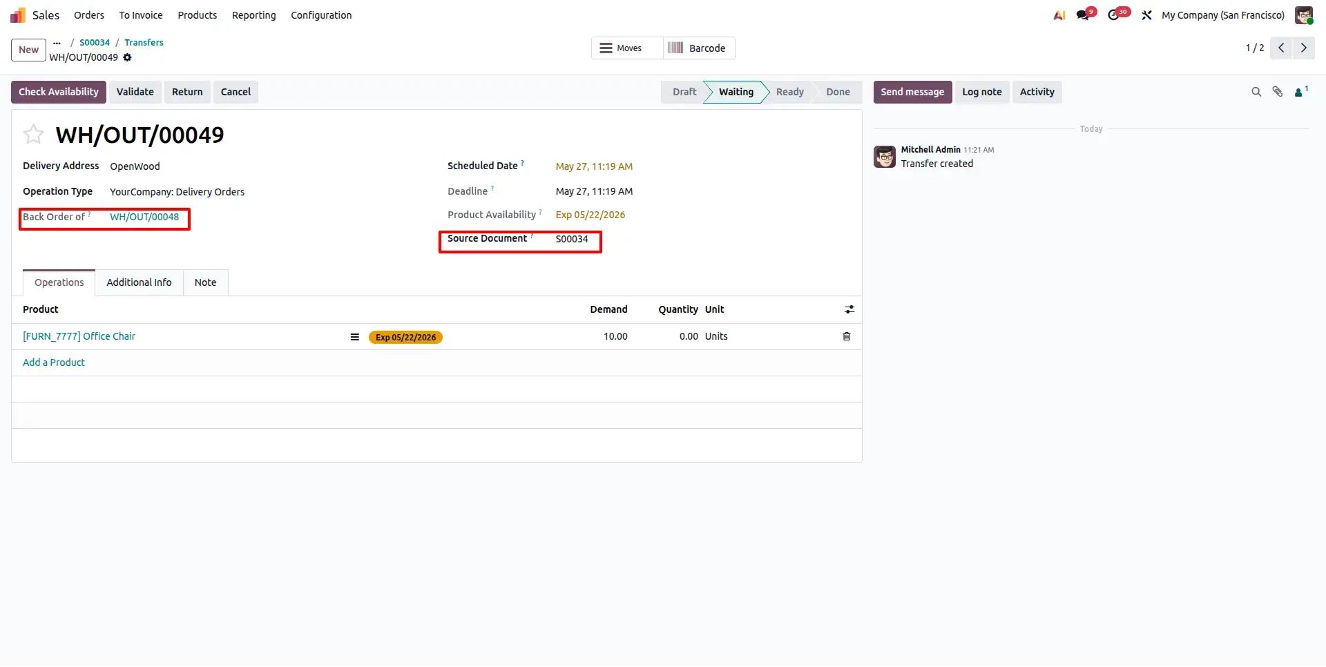 Backorder Generated from Confirmed Delivery Order