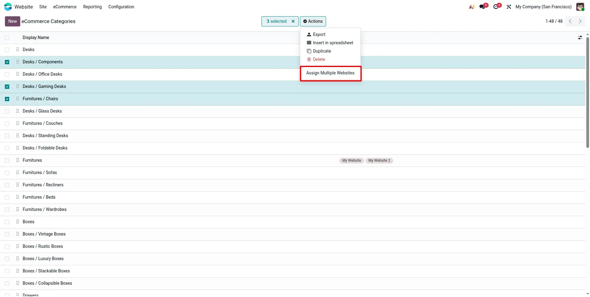 Bulk Assign Websites to eCommerce Categories