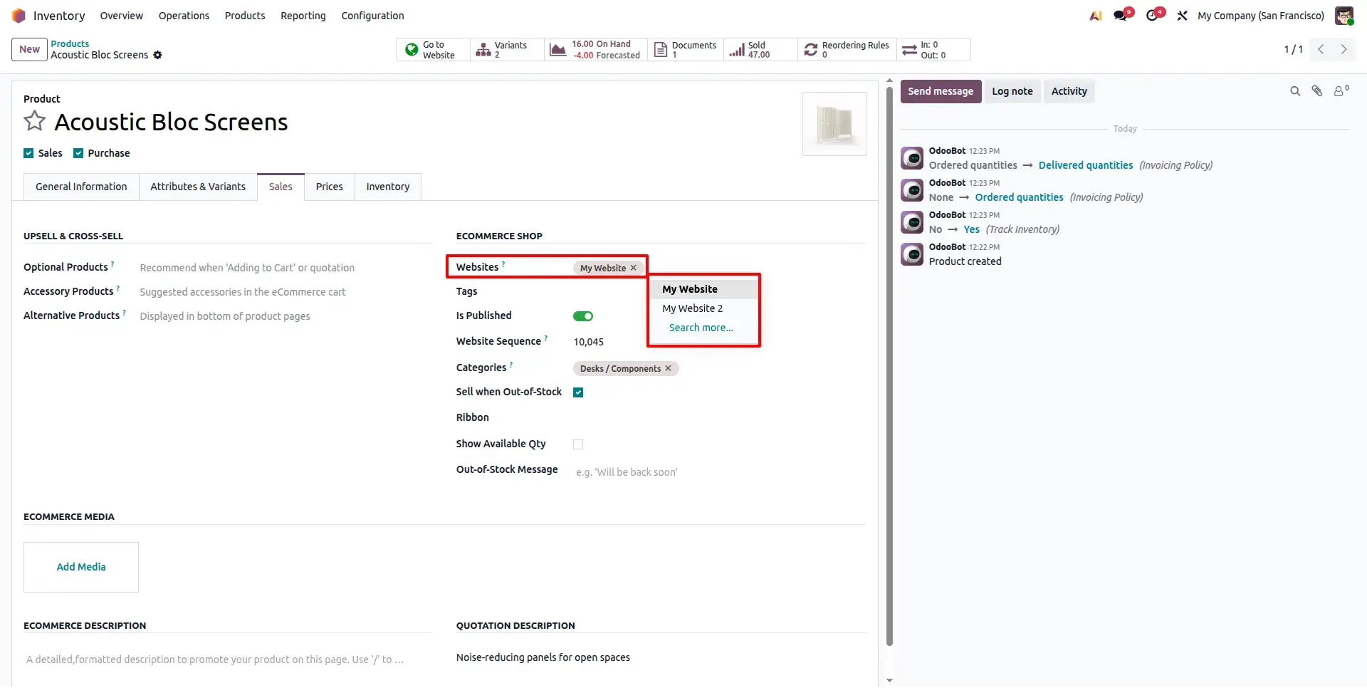 Product Form with Multiple Website Selection