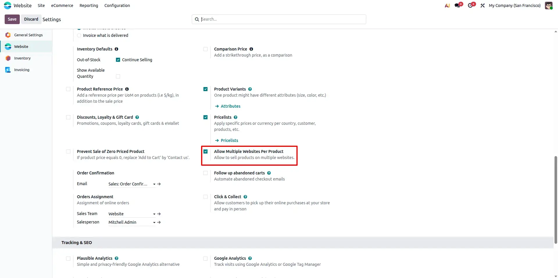 Website Settings Configuration