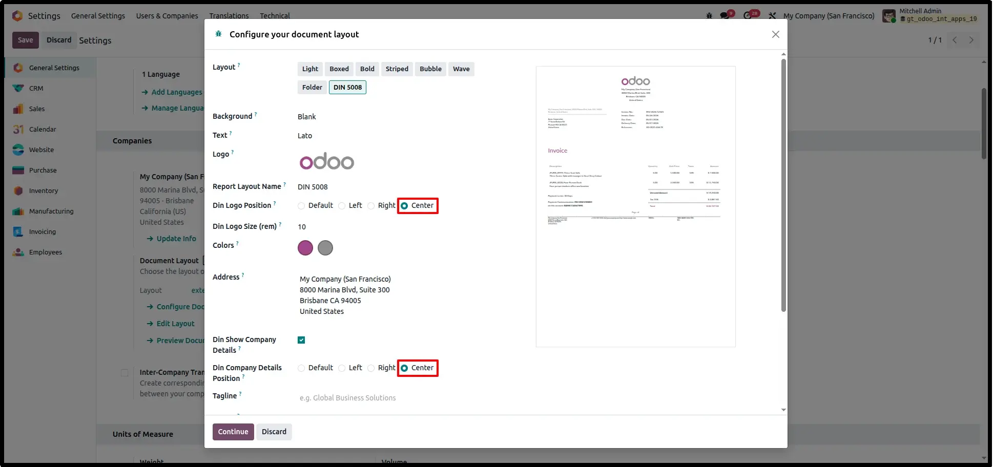 DIN Logo & Company Details (Center Position)