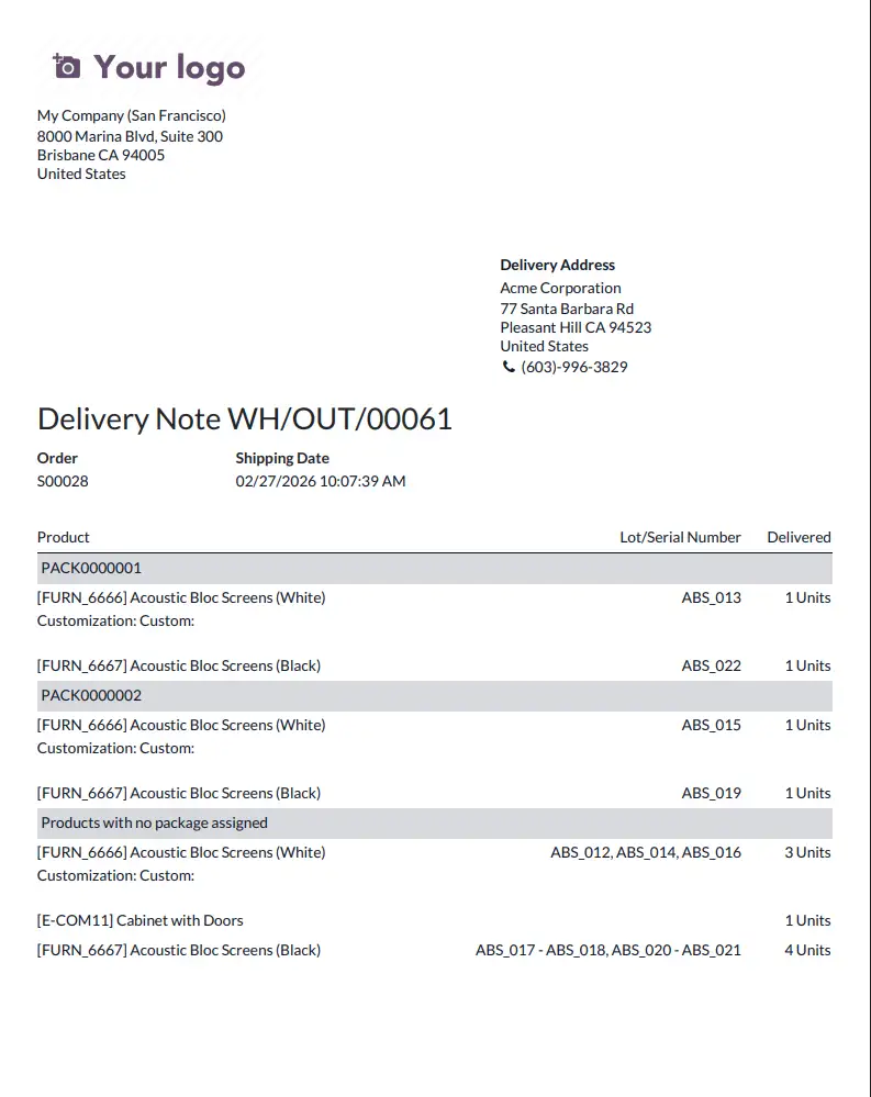 Package wise Serial Number Grouping