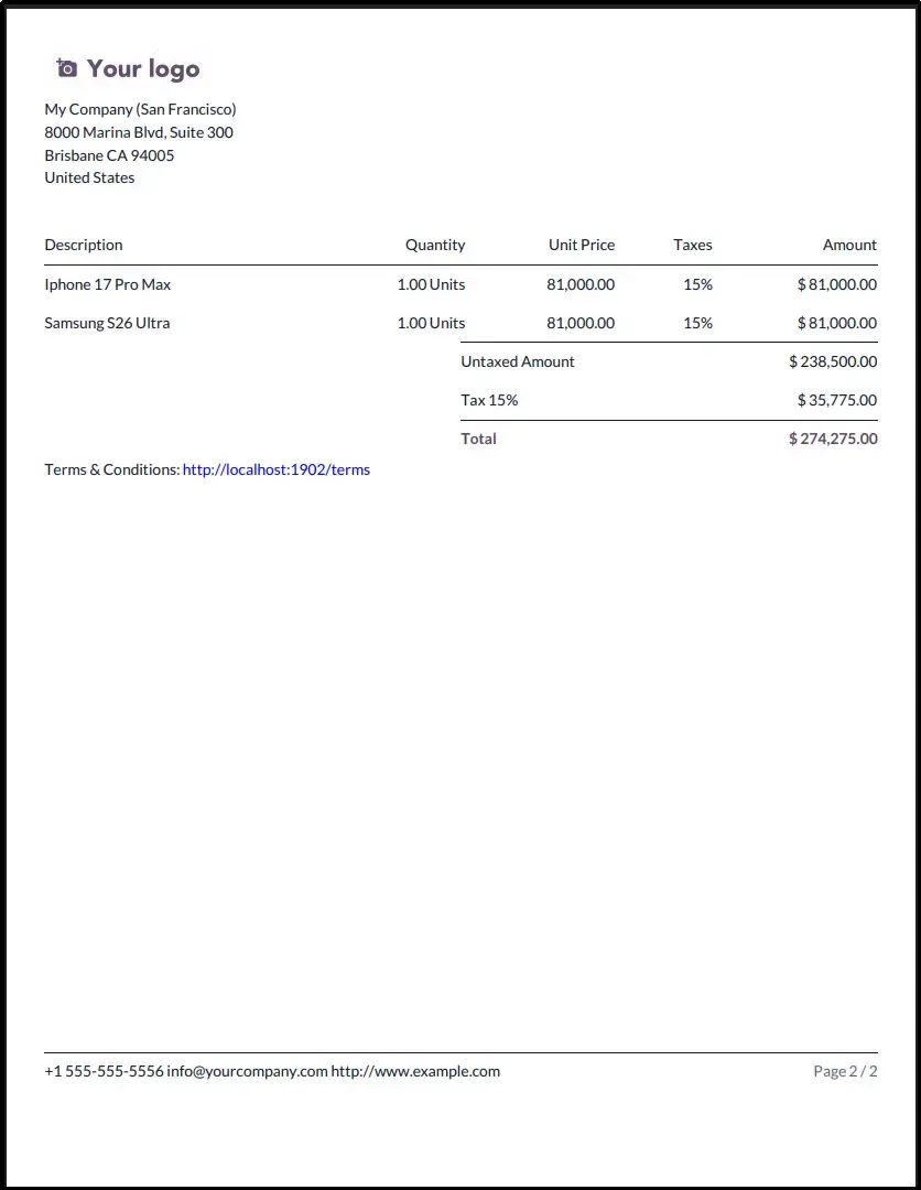 Sale Order PDF with Page Break