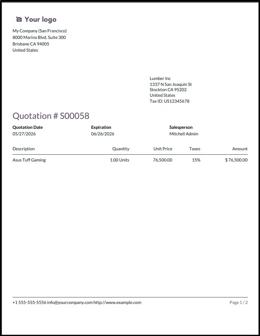 Sale Order PDF with Page Break