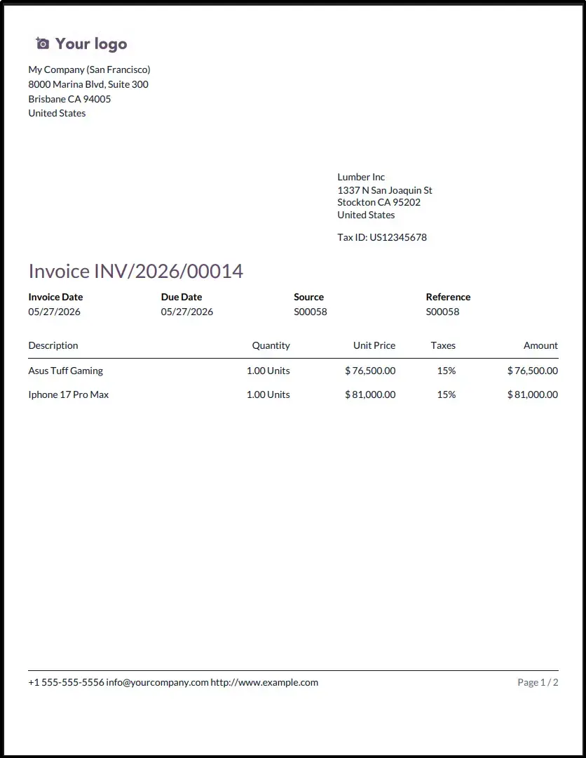 Invoice PDF with Page Break