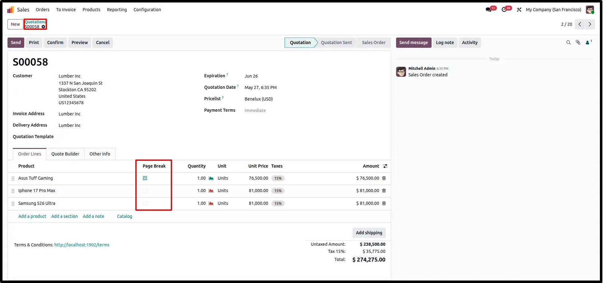 Configure Page Break on Sale Order Lines
