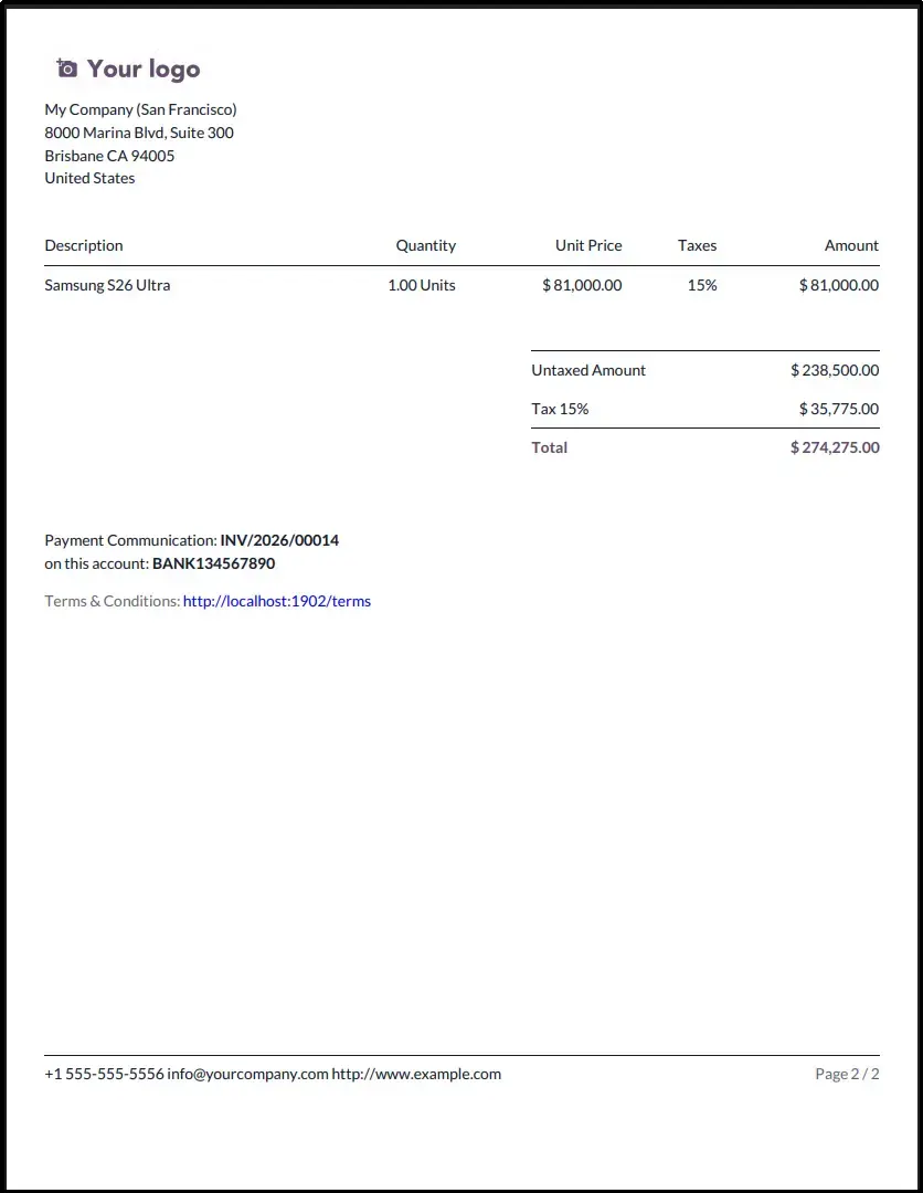 Invoice PDF with Page Break