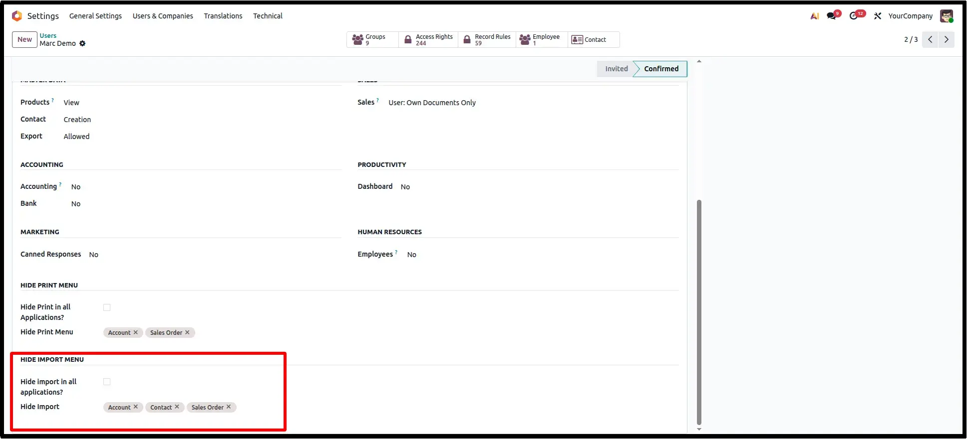Hide Import Configuration on User Access
